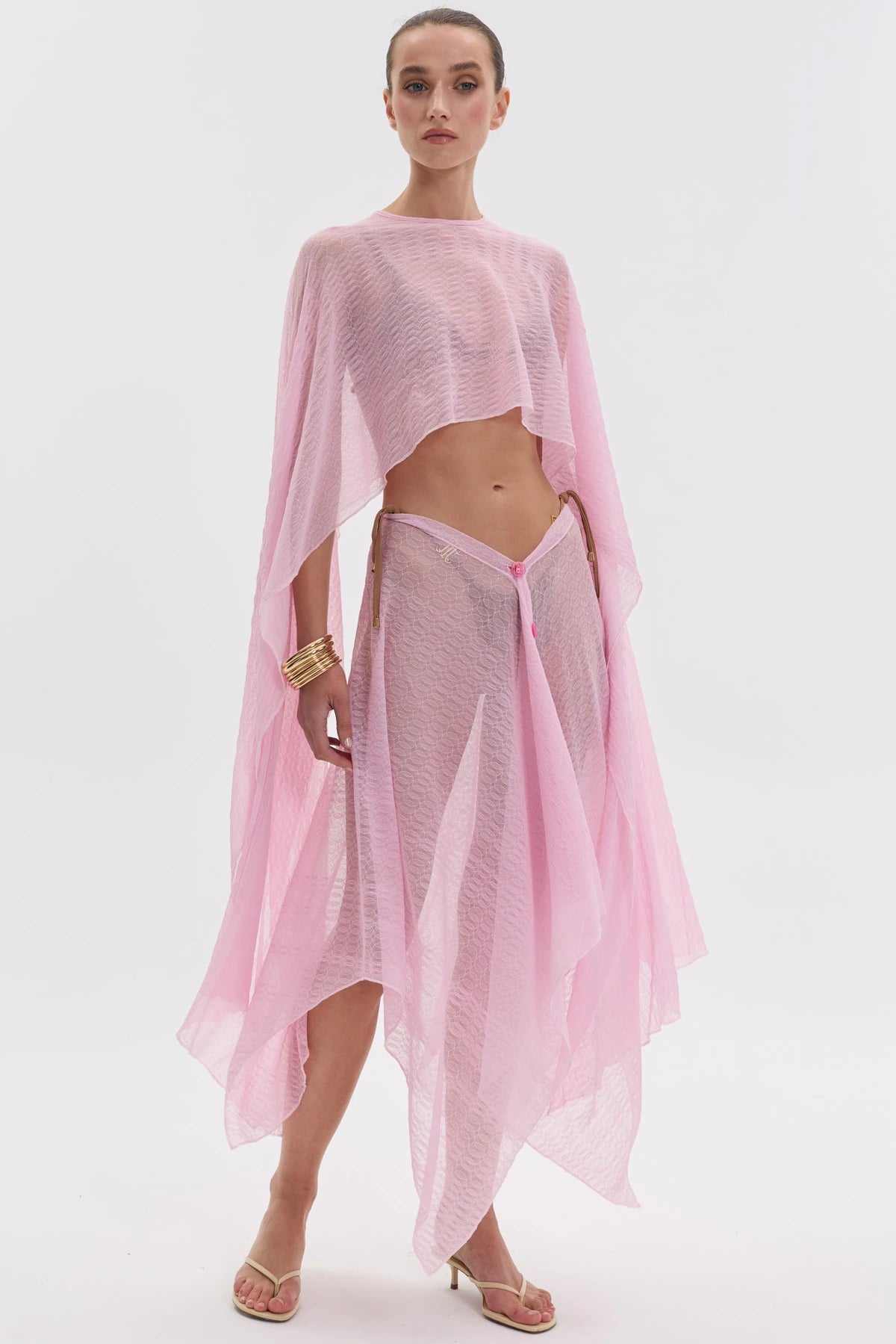 AURA ASİMETRİK PEMBE DANTEL PLAJ ETEĞİ