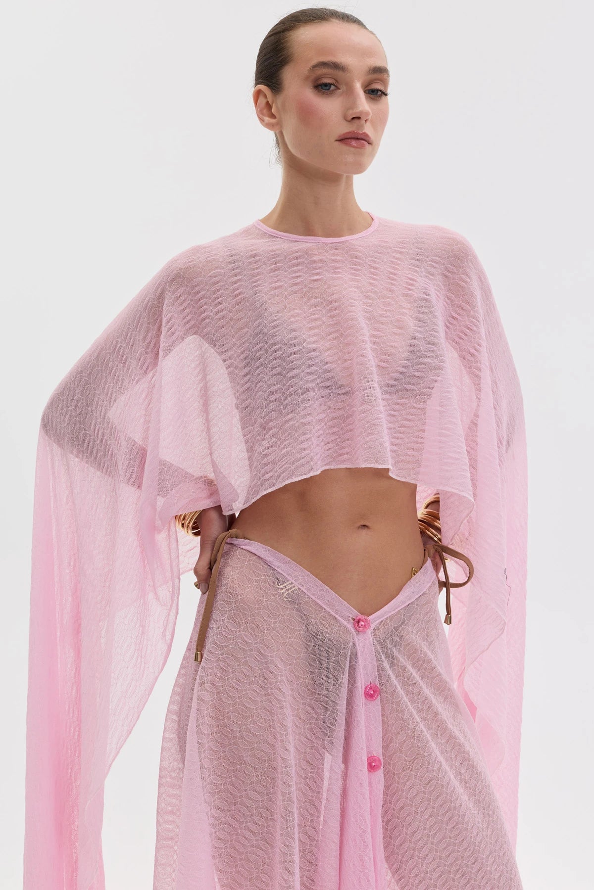 AURA ASİMETRİK PEMBE DANTEL PELERİN