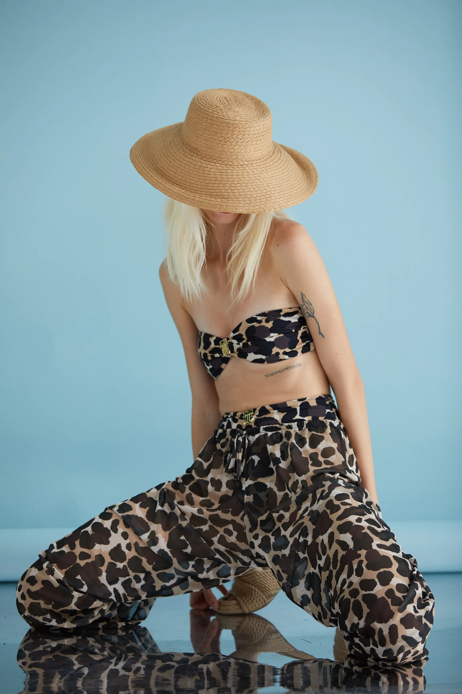 ROSE LEOPAR DESENLİ TÜL PLAJ PANTOLONU
