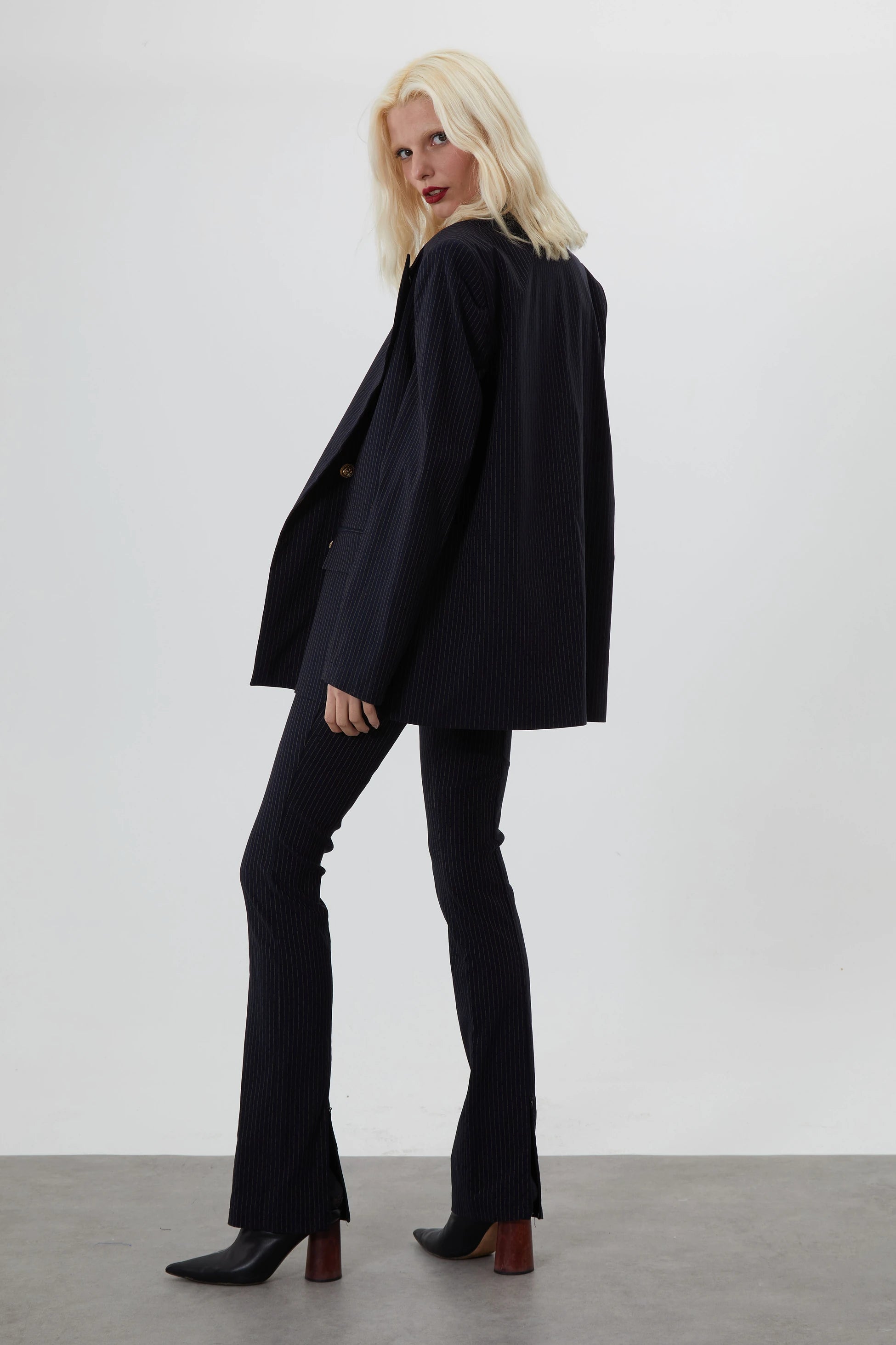 JACKIE EKTSRA OVERSIZED LACİVERT ÇİZGİLİ BLAZER CEKET