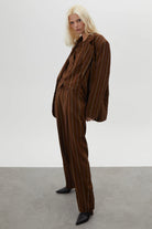 ELI KAHVE ÇİZGİLİ OVERSIZE BLAZER