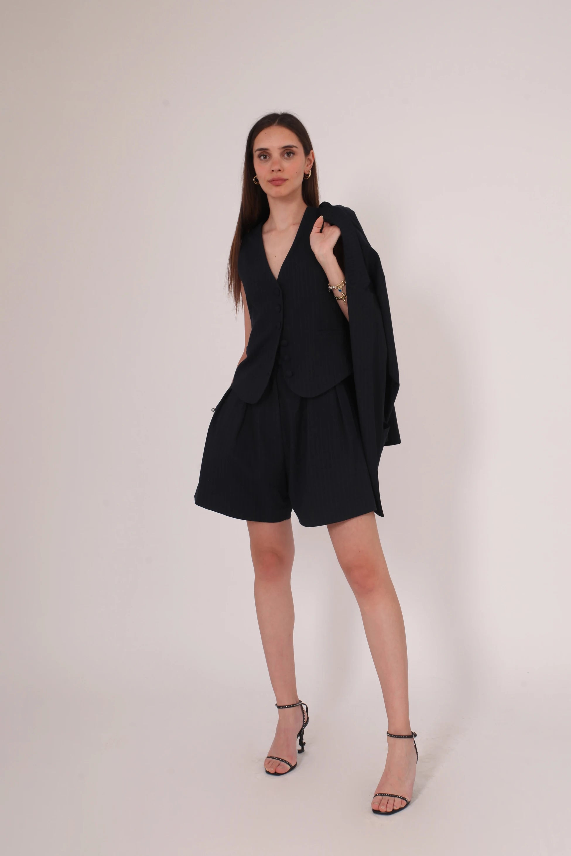 KLASİK OVERSIZED LACİVERT ÇİZGİLİ BLAZER CEKET