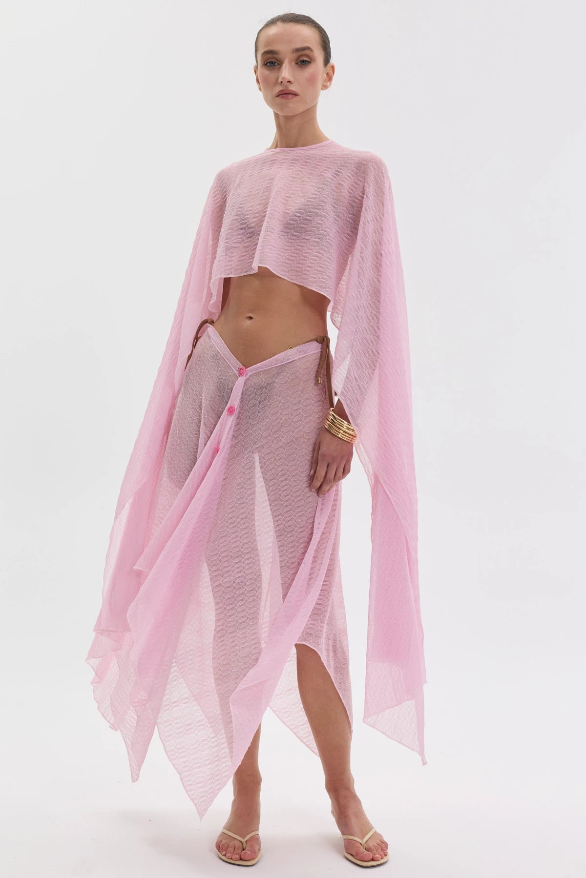 AURA ASİMETRİK PEMBE DANTEL PLAJ ETEĞİ