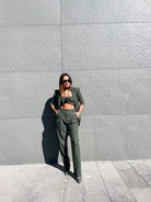 YEŞİL ÇİZGİLİ OVERSIZE VATKALI BLAZER