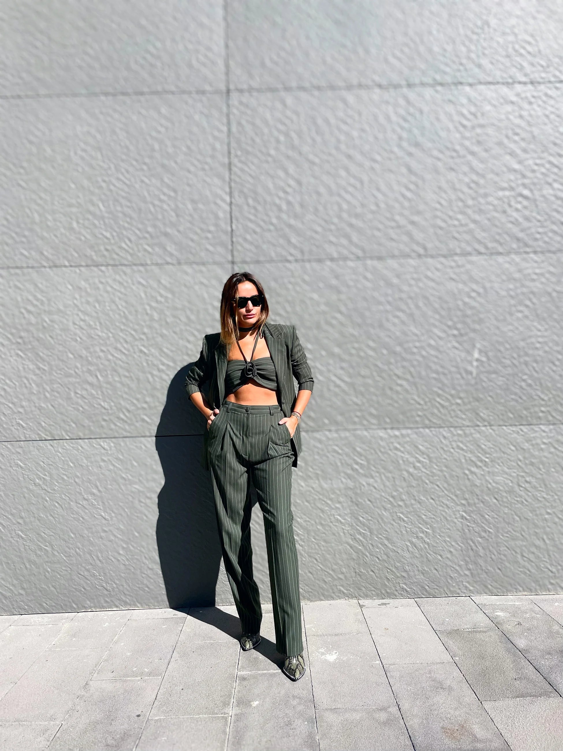 YEŞİL ÇİZGİLİ OVERSIZE VATKALI BLAZER