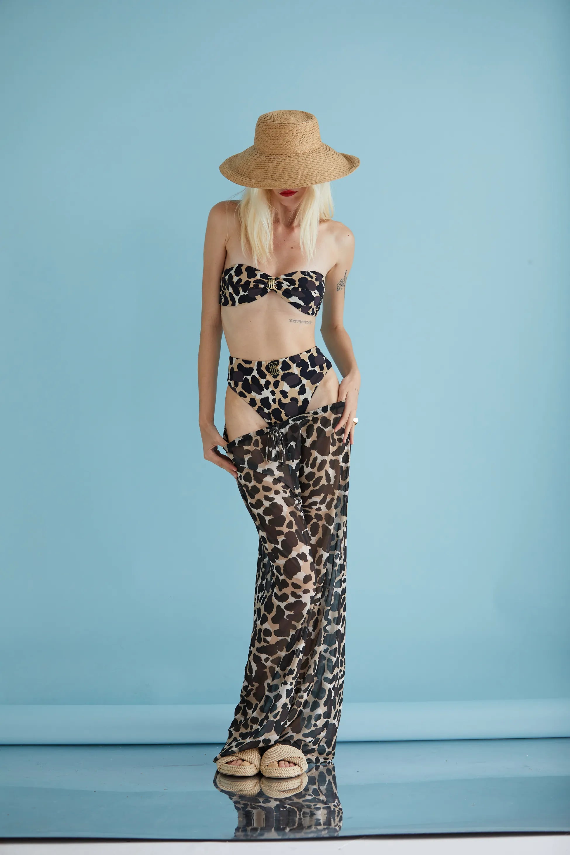ROSE LEOPAR DESENLİ TÜL PLAJ PANTOLONU