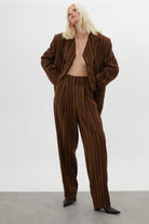 ELI KAHVE ÇİZGİLİ OVERSIZE BLAZER