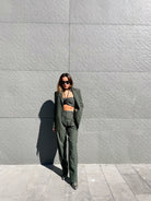 YEŞİL ÇİZGİLİ OVERSIZE VATKALI BLAZER