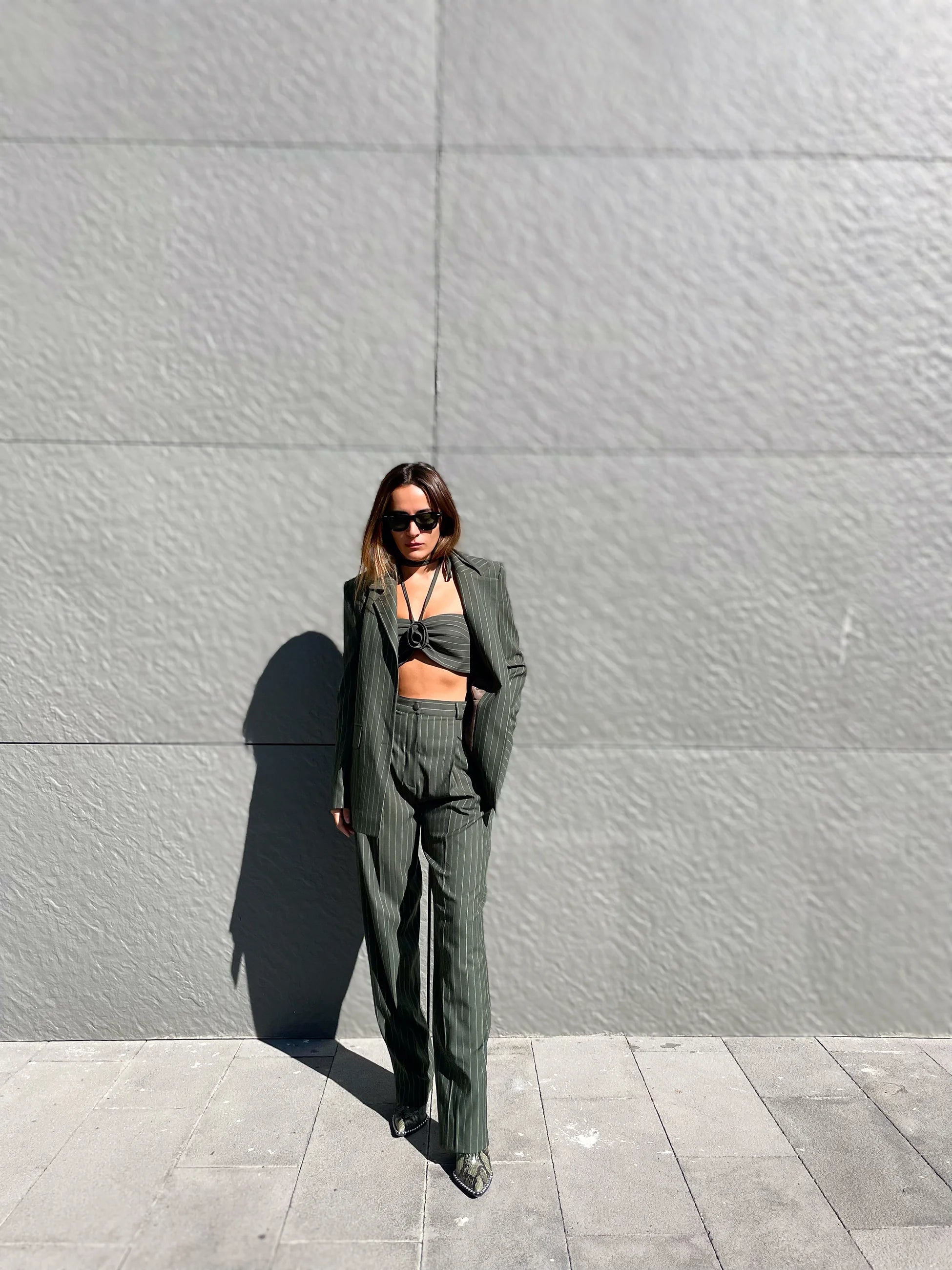 YEŞİL ÇİZGİLİ OVERSIZE VATKALI BLAZER