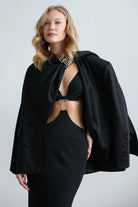 CLARE ATKI DETAYLI LOGOLU SİYAH ÖZEL DİKİM BLAZER CEKET