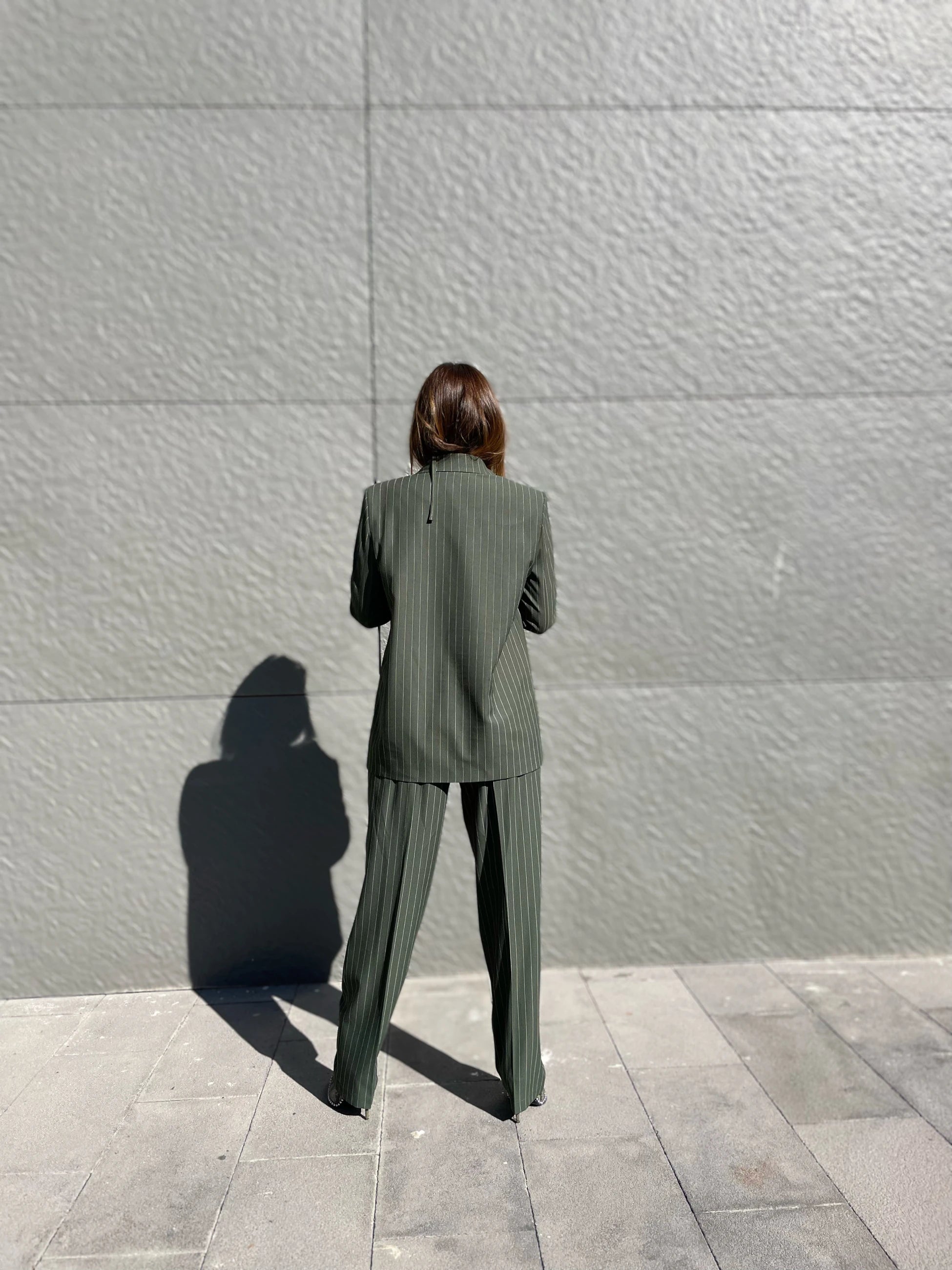 YEŞİL ÇİZGİLİ OVERSIZE VATKALI BLAZER