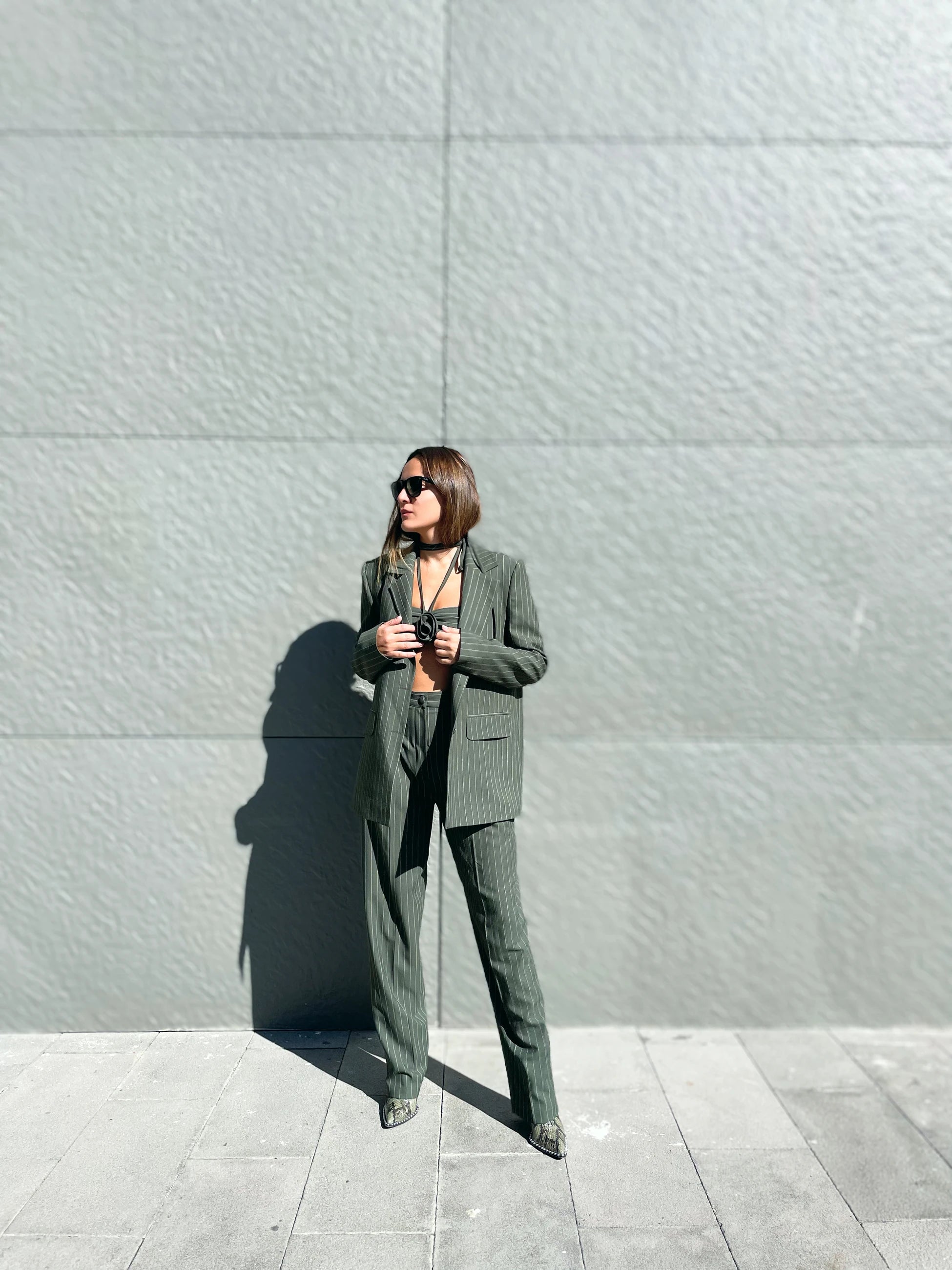 YEŞİL ÇİZGİLİ OVERSIZE VATKALI BLAZER