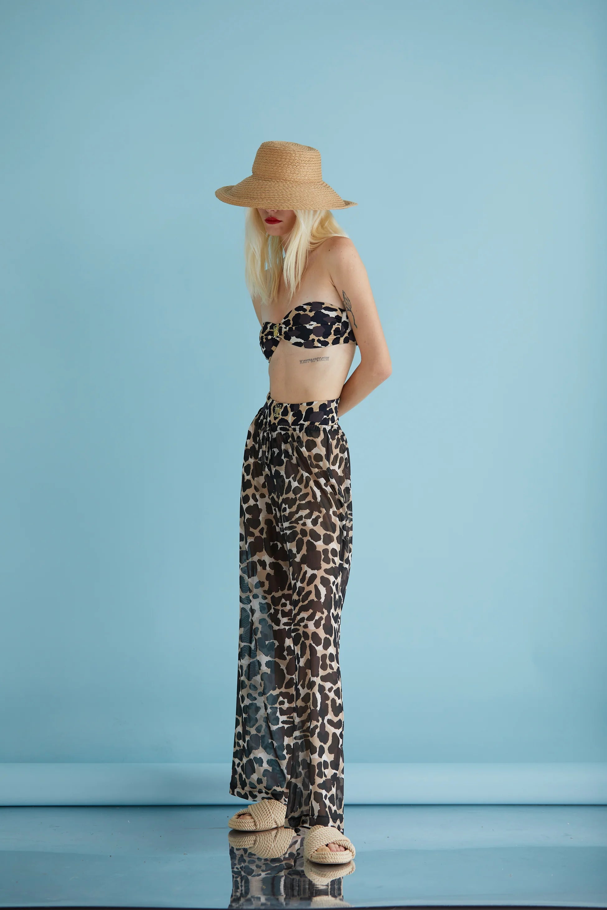 ROSE LEOPAR DESENLİ TÜL PLAJ PANTOLONU