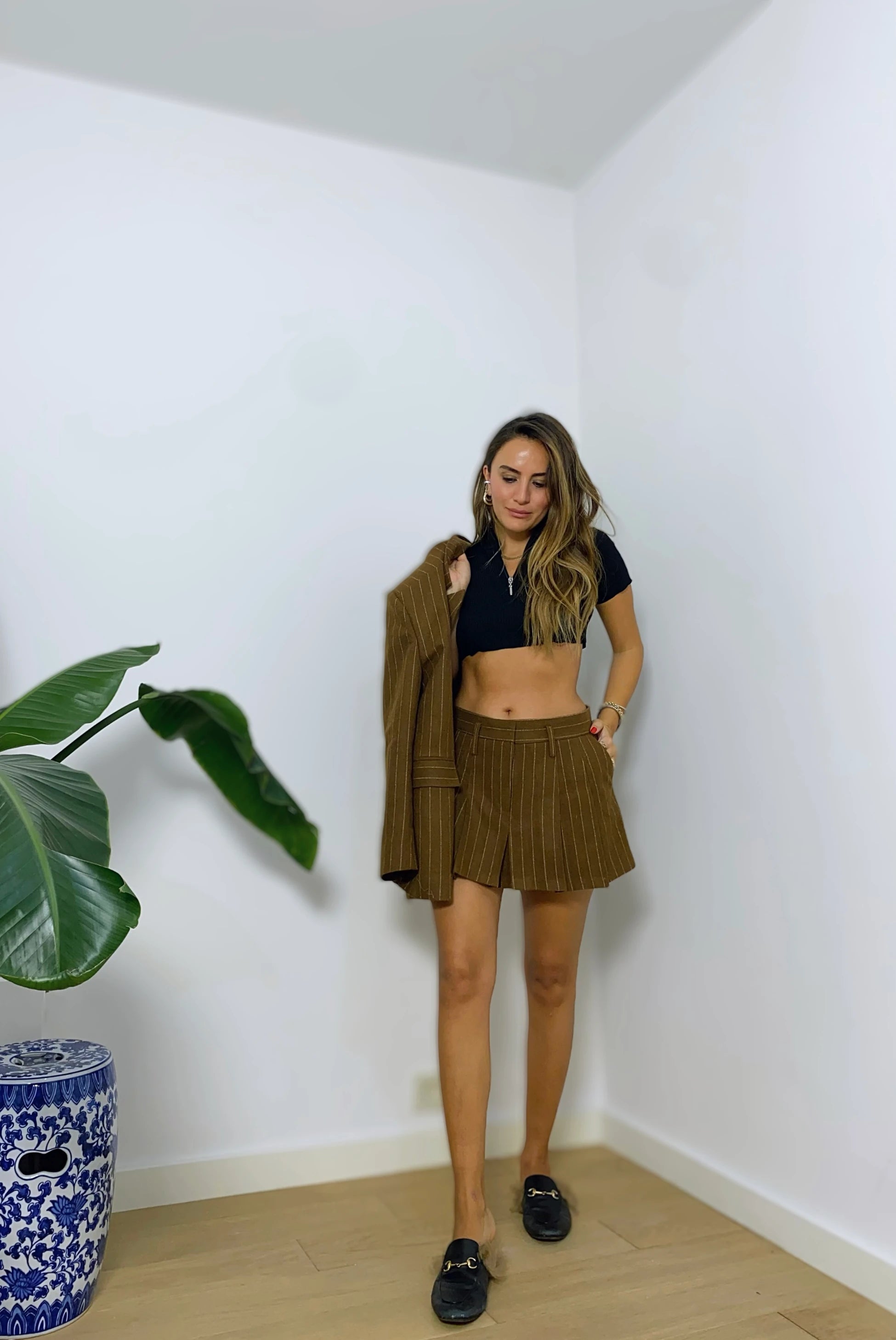 JACKIE YÜNLÜ KAHVERENGİ ÇİZGİLİ BLAZER CEKET