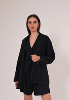 KLASİK OVERSIZED LACİVERT ÇİZGİLİ BLAZER CEKET