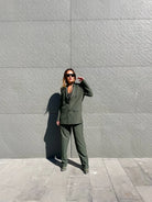 YEŞİL ÇİZGİLİ OVERSIZE VATKALI BLAZER