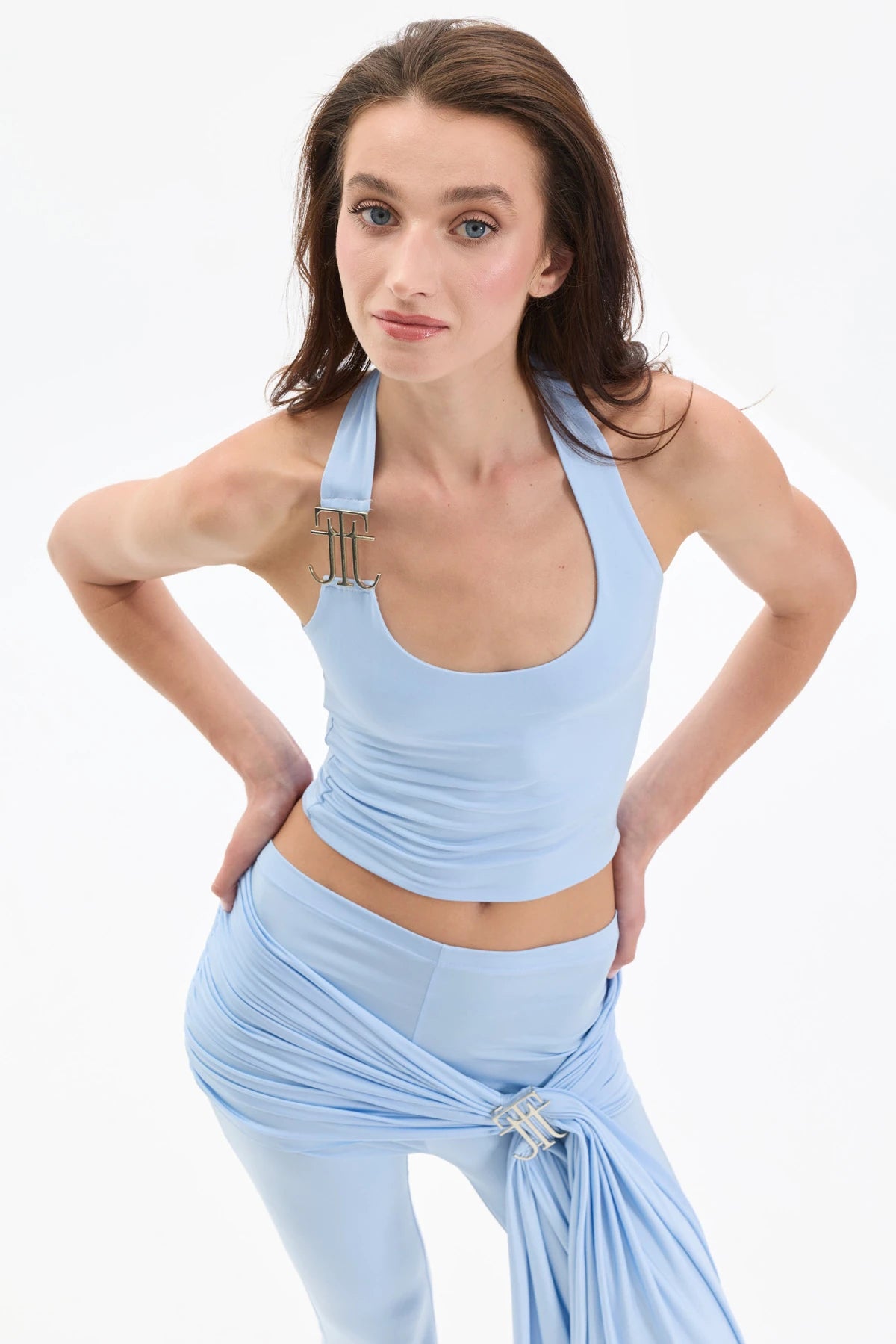 UNDONE HALTER YAKA BEBEK MAVİSİ LOGO DETAYLI ÜST
