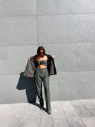 YEŞİL ÇİZGİLİ OVERSIZE VATKALI BLAZER