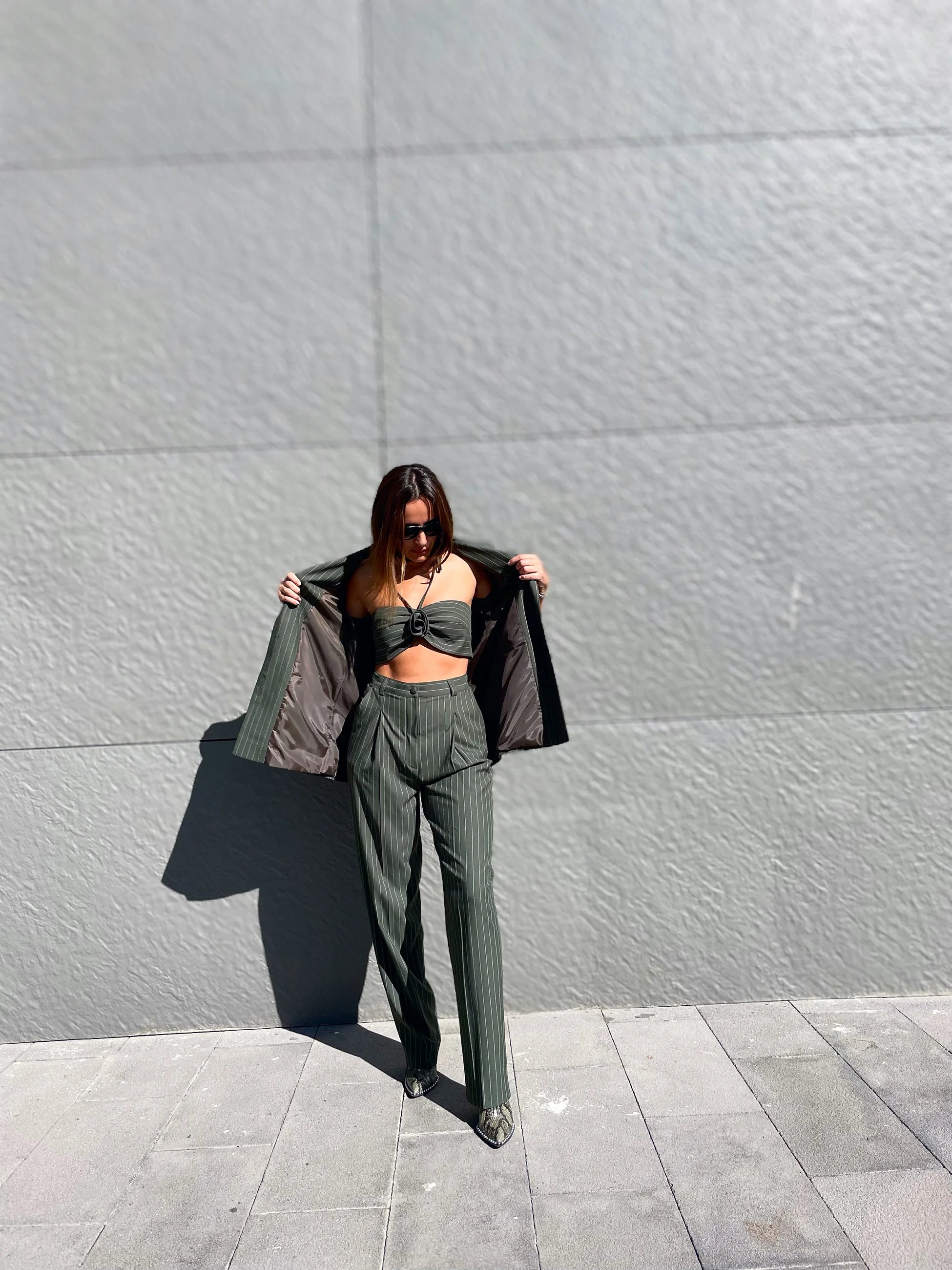 YEŞİL ÇİZGİLİ OVERSIZE VATKALI BLAZER
